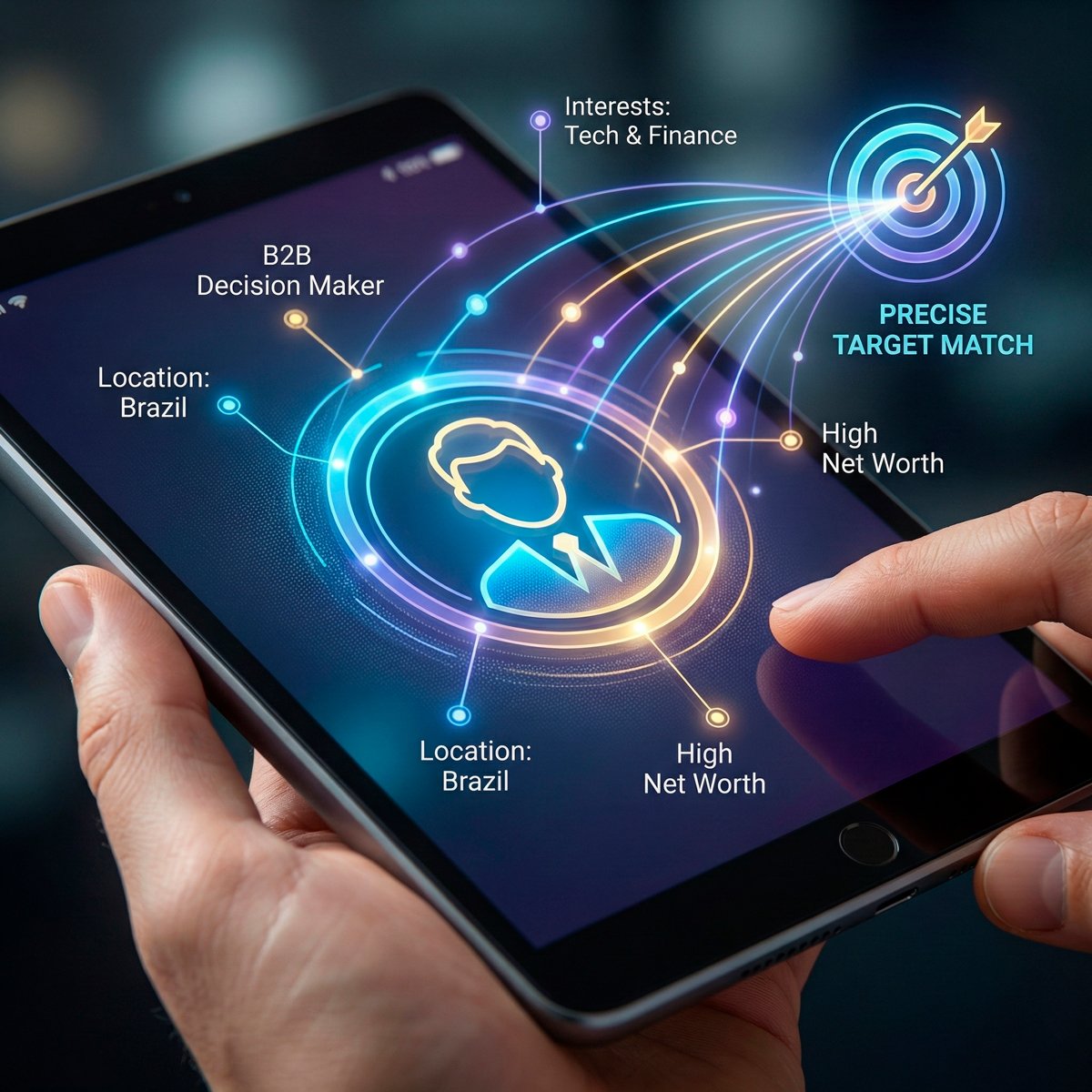 Interface digital mostrando segmentação granular de público-alvo usando inteligência de dados.